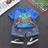 Round neck coin short sleeve suit boys' casual denim shorts two piece set
